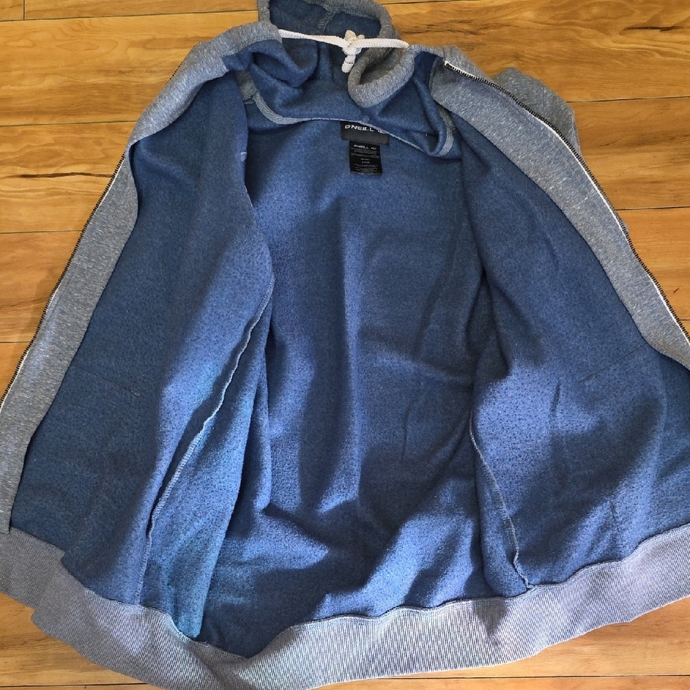 O'Neill Size Large Zip-Up Fleece Sweatshirt Hoodie Heathered Gray Surf - Picture 12 of 14
